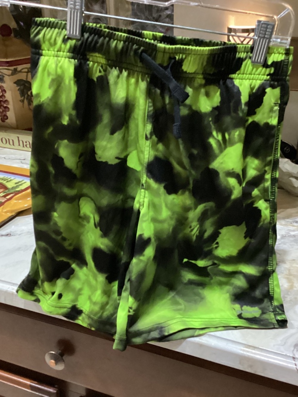 Athletic Works Neon Green and Black Print Shorts